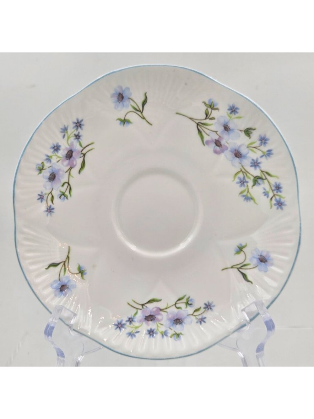Shelley Blue Rock Dainty Set of 2 Flat Cup and Saucer Set Blue Trim Bone China - Picture 3 of 13